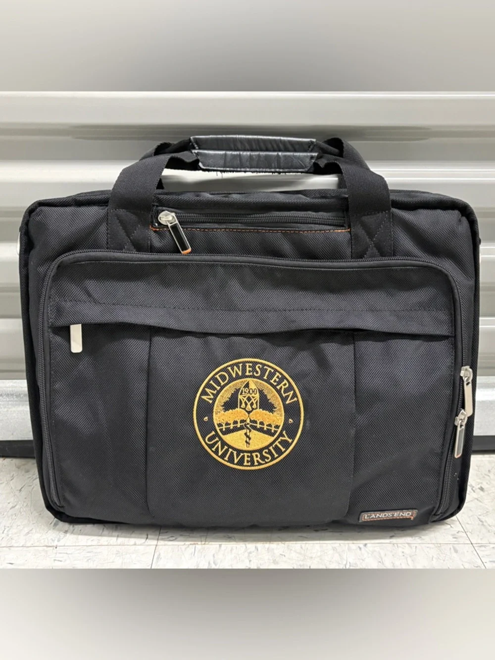 Lands' End Black Laptop Bag with Gold University Crest